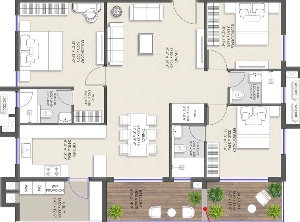 3 BHK Flat in Ambience Beaumonde in Kokapet, Hyderabad - Image 925364
