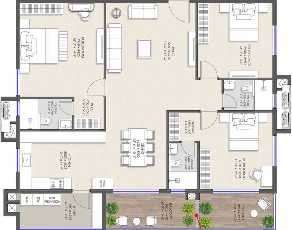 3 BHK Flat in Ambience Beaumonde in Kokapet, Hyderabad - Image 925366