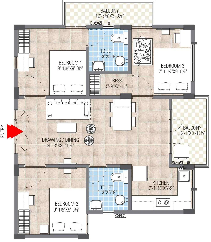 3 BHK Flat in Namoh Palash Homes in Sangriya, Jodhpur - Image 925443