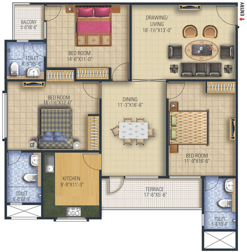 3 BHK Flat in Pachar Indra Raj in Bhagat Ki Kothi, Jodhpur - Image 925446