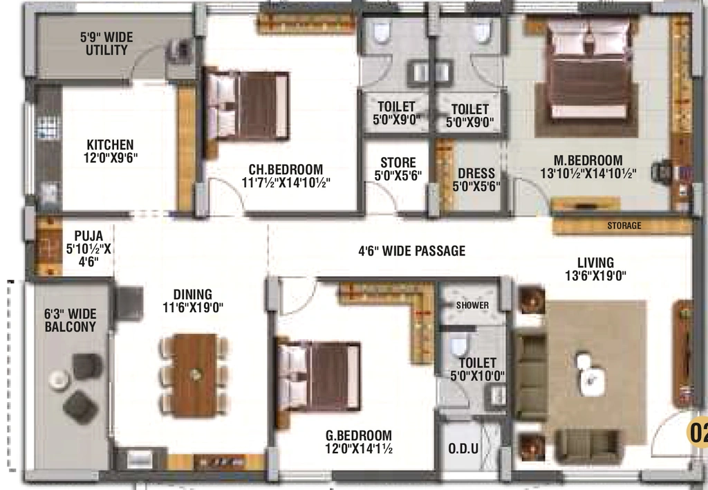 3 BHK Flat in Gcon The Prime in Dwaraka Nagar, Visakhapatnam - Image 925395