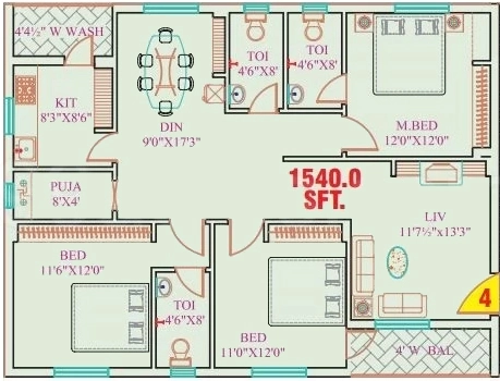 3 BHK Flat in Garuda Crest in Gunadala, Vijayawada - Image 925424