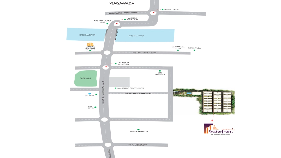 Location of JK Waterfront in Tadepalli, Vijayawada - Image 420495