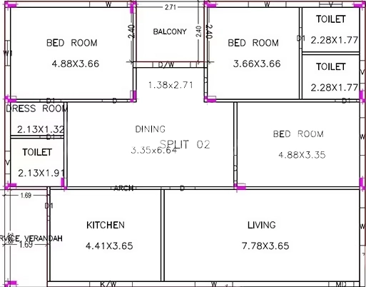 3 BHK Flat in Kaizen Satya Residency in Kanuru, Vijayawada - Image 925447