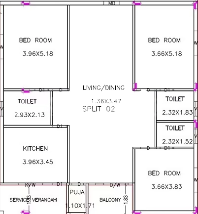 3 BHK Flat in Kaizen Satya Residency in Kanuru, Vijayawada - Image 925448