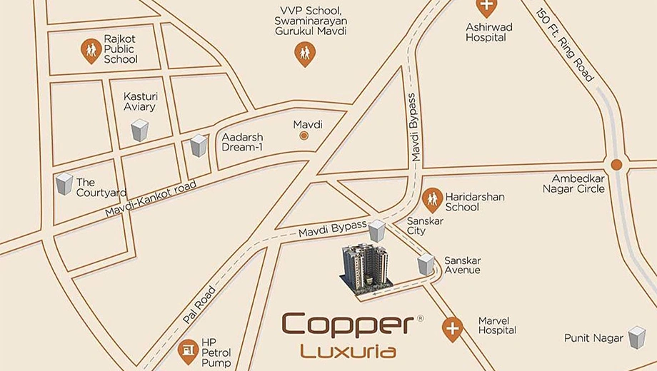 Location of Krishnam Copper Luxuria in Mavdi, Rajkot - Image 420545