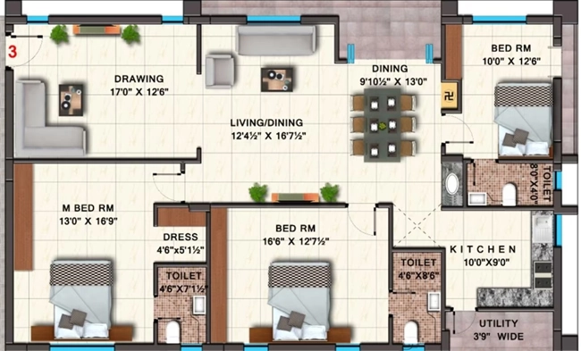 3 BHK Flat in Matrix Florence in Poranki, Vijayawada - Image 925461