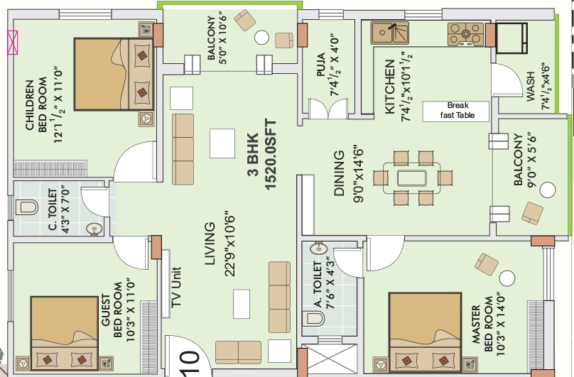 3 BHK Flat in Mega Green Avenues in Gollapudi, Vijayawada - Image 925487
