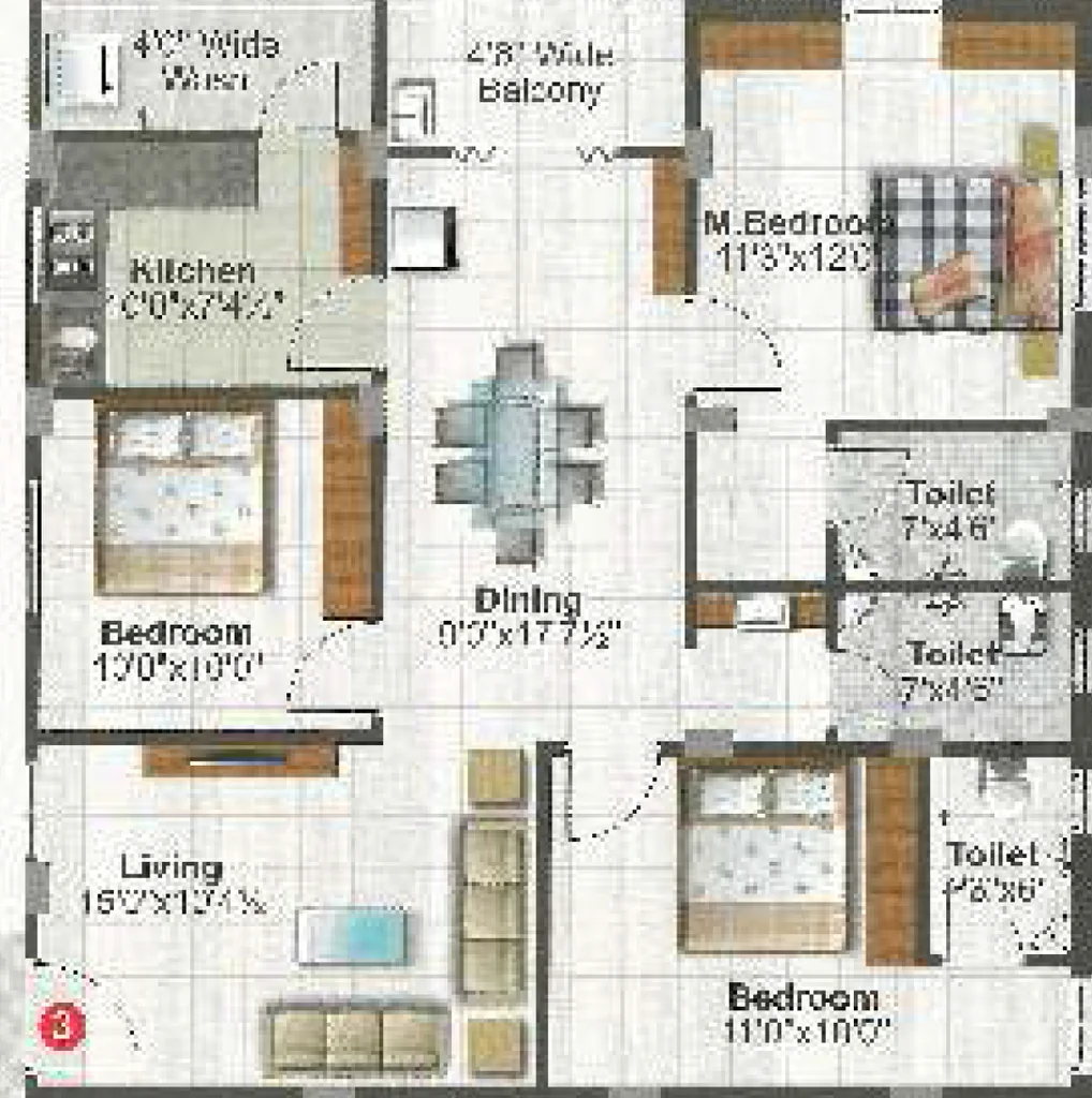 3 BHK Flat in NVR Sri Mahalakshmi Nilayam in Gollapudi, Vijayawada - Image 925500