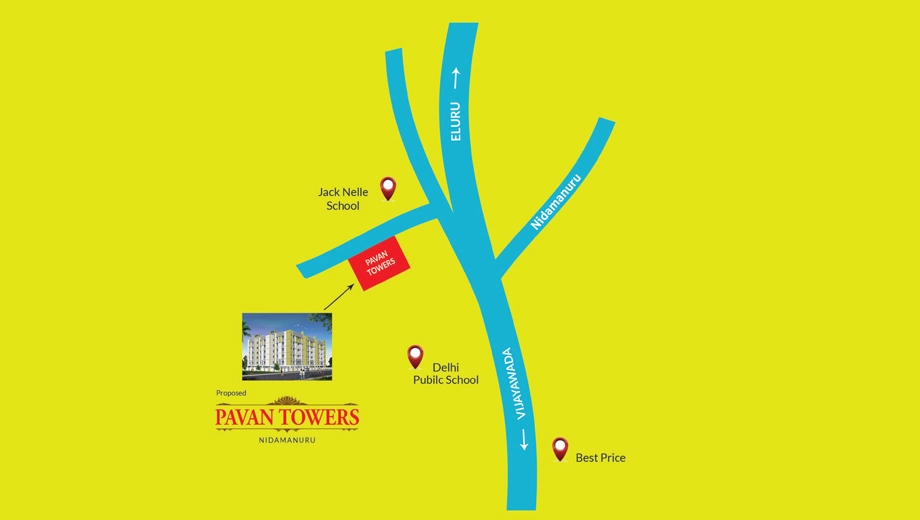 Location of Pavan Towers in Nidamanuru, Vijayawada - Image 420674