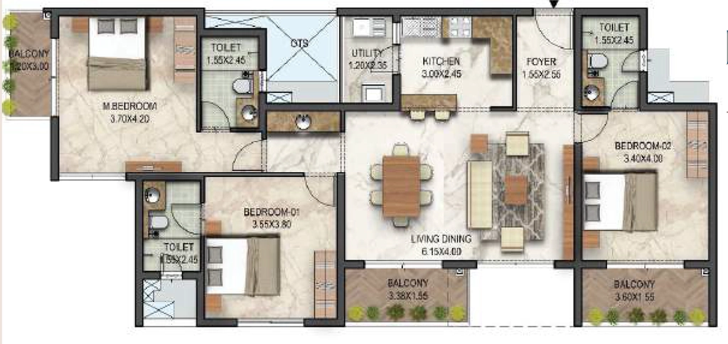 3 BHK Flat in iCloudHomes Stories In The Sky in Aakkulam, Thiruvananthapuram - Image 925549