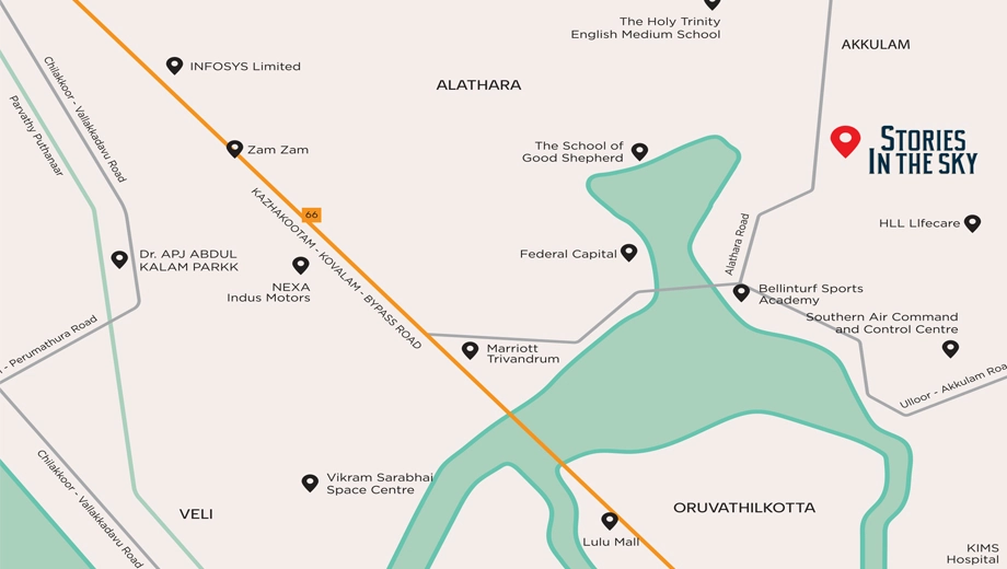 Location of iCloudHomes Stories In The Sky in Aakkulam, Thiruvananthapuram - Image 420812