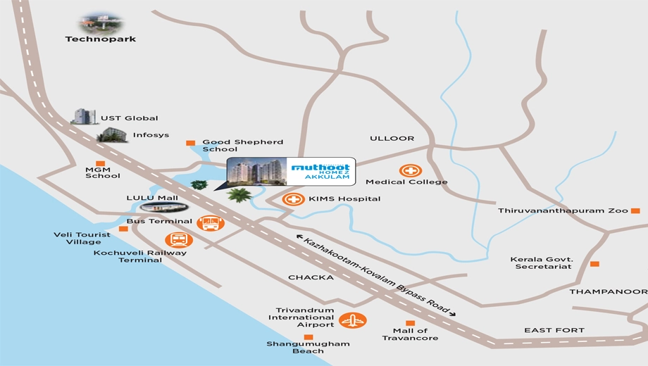 Location of Muthoot Homez Akkulam in Aakkulam, Thiruvananthapuram - Image 421452