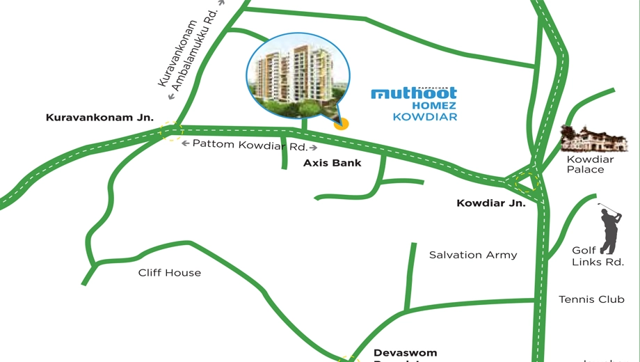 Location of Muthoot Homez Kowdiar in Kowdiar, Thiruvananthapuram - Image 421442