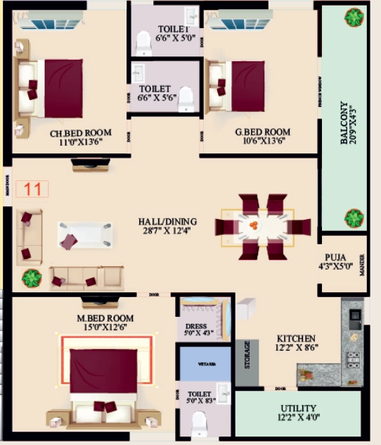 3 BHK Flat in PVR Pride in Patamata, Vijayawada - Image 925537