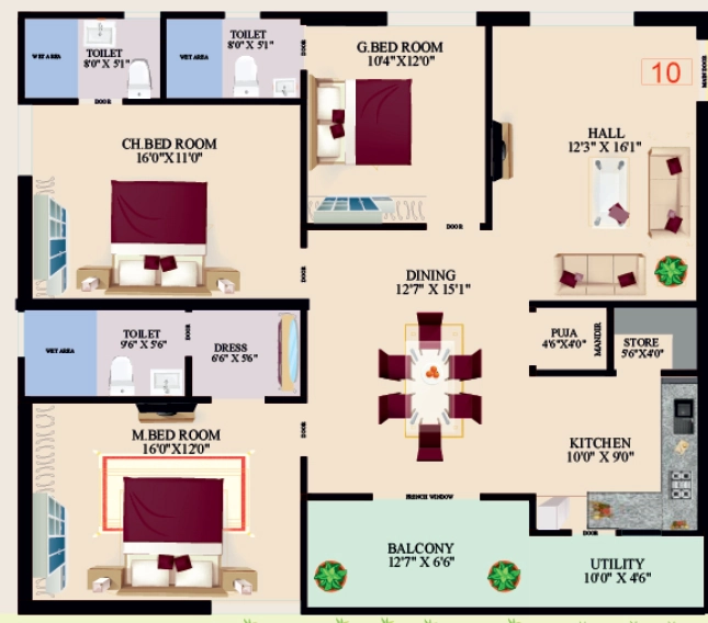 3 BHK Flat in PVR Pride in Patamata, Vijayawada - Image 925538