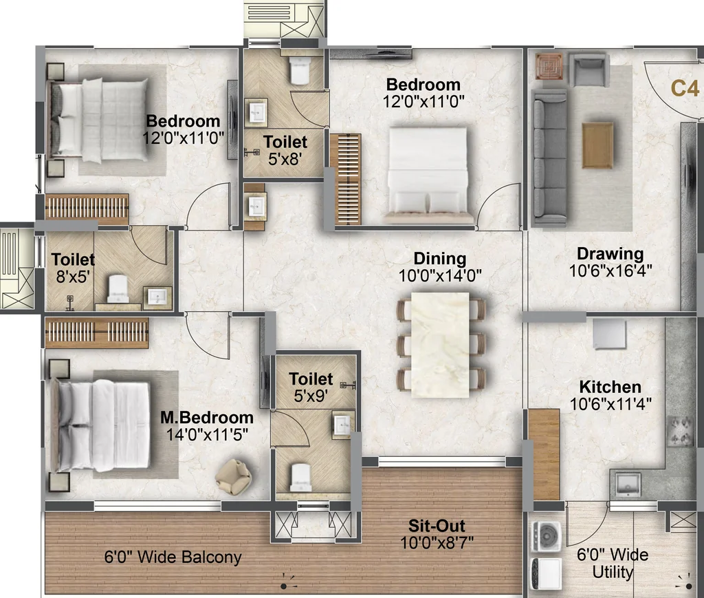 3 BHK Flat in Sukod Ambience Lumina in Hafeezpet, Hyderabad - Image 925578