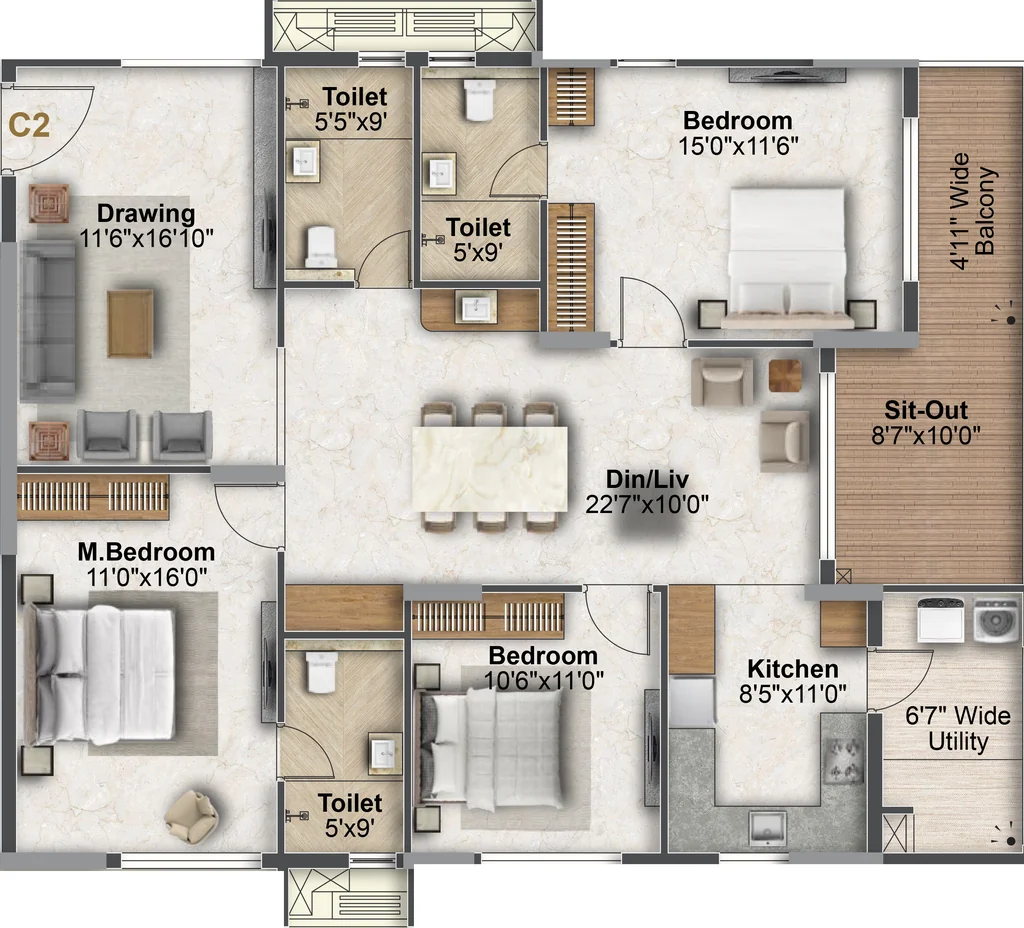 3 BHK Flat in Sukod Ambience Lumina in Hafeezpet, Hyderabad - Image 925579