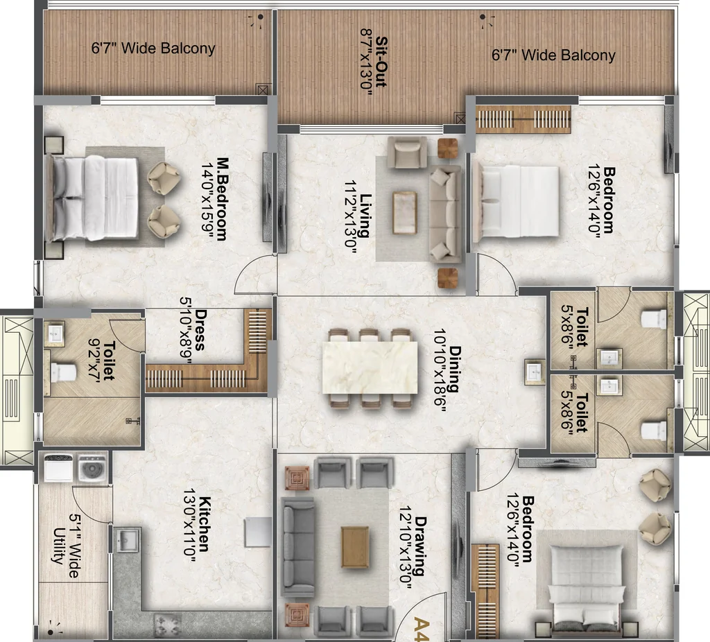 3 BHK Flat in Sukod Ambience Lumina in Hafeezpet, Hyderabad - Image 925585