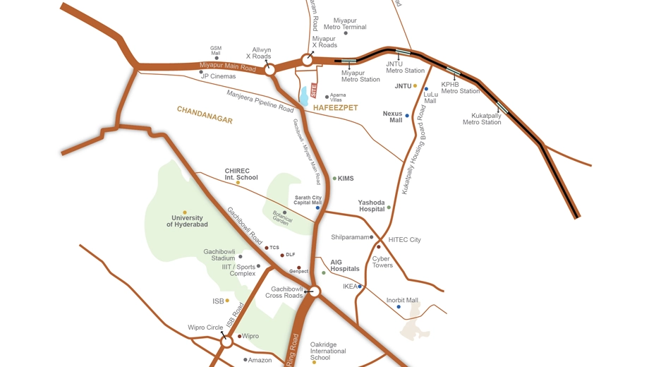 Location of Sukod Ambience Lumina in Hafeezpet, Hyderabad - Image 420882
