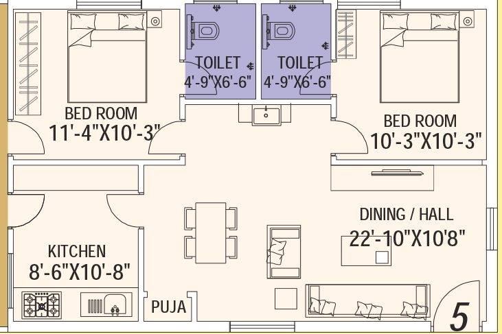 2 BHK Flat in SKS Royal Meadows in Patamata, Vijayawada - Image 925582