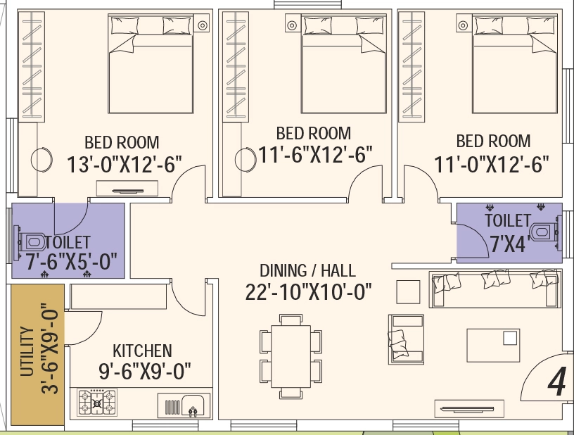 3 BHK Builder Floor in SKS Royal Meadows in Patamata, Vijayawada - Image 925586