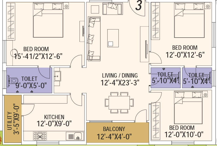 3 BHK Flat in SKS Royal Meadows in Patamata, Vijayawada - Image 925587