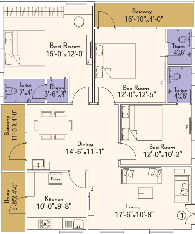 3 BHK Flat in SKS Royal Meadows in Patamata, Vijayawada - Image 925588