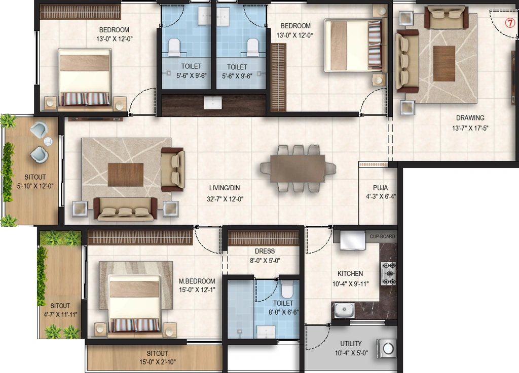 3 BHK Flat in Glentree Onyx in Zamistanpur, Hyderabad - Image 925621