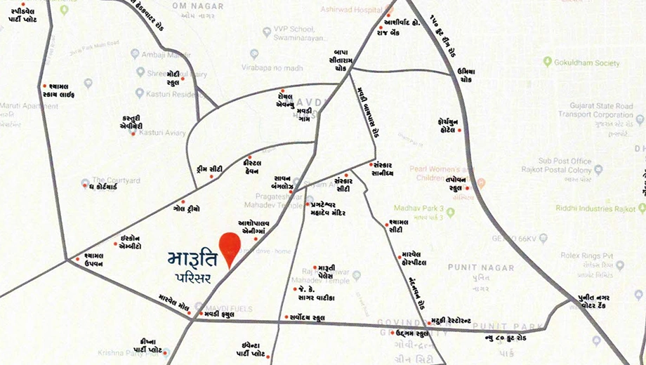 Location of Radhe Maruti Parisar in Mavdi, Rajkot - Image 421073
