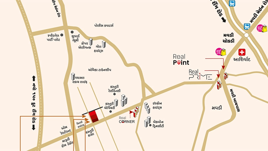 Location of Hiteshbhai Real Classic in Mota Mava, Rajkot - Image 421115