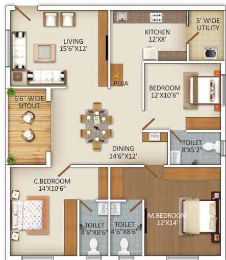 3 BHK Flat in MBMR Sri Anjaneya Township in Edupugallu, Vijayawada - Image 925663