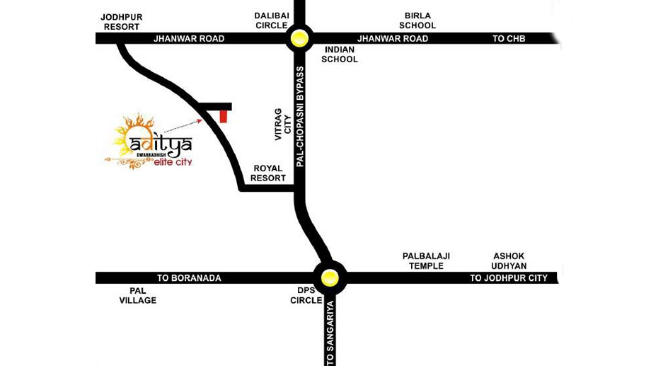 Location of Aditya Dwarkadhish Elite City in Pal Gaon, Jodhpur - Image 422215