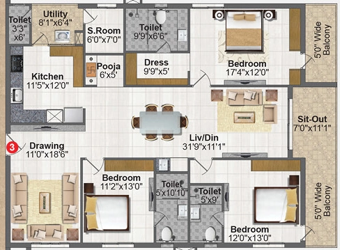 3 BHK Flat in Pavani Solitaire in Penamaluru, Vijayawada - Image 925673