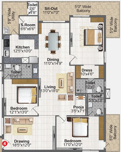 3 BHK Flat in Pavani Solitaire in Penamaluru, Vijayawada - Image 925675