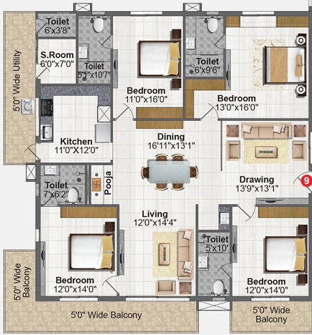 4 BHK Flat in Pavani Solitaire in Penamaluru, Vijayawada - Image 925676