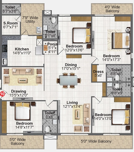 4 BHK Flat in Pavani Solitaire in Penamaluru, Vijayawada - Image 925677
