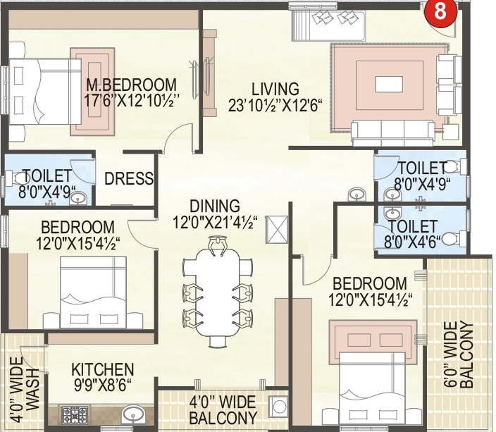 3 BHK Flat in Sri RL Gowthami River Breeze in Tadepalli, Vijayawada - Image 925688