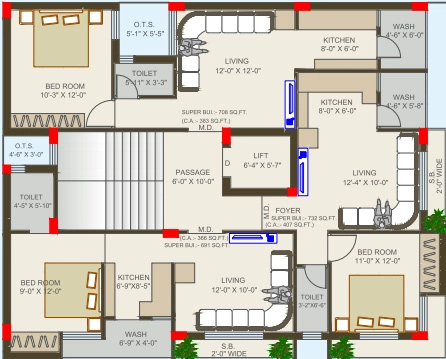 Floor Plan of Manishaben Shaligram Apartment in Mavdi, Rajkot - Image 421306