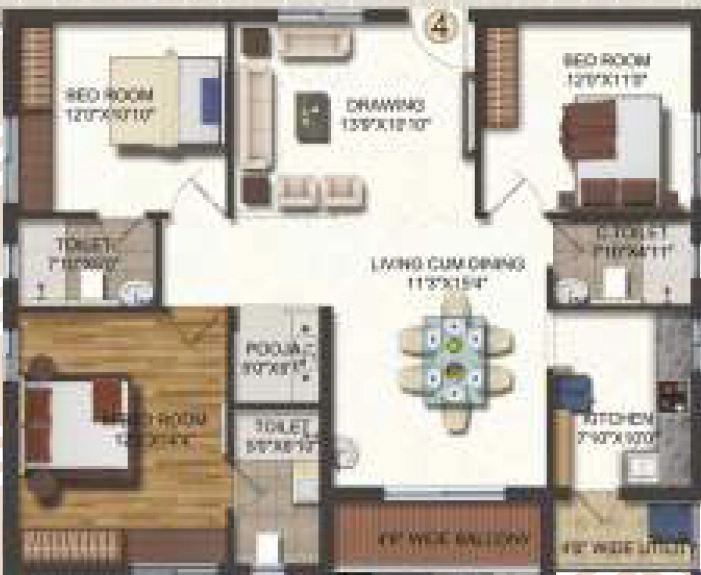 3 BHK Flat in Vertex Palacia in Patamata, Vijayawada - Image 925727