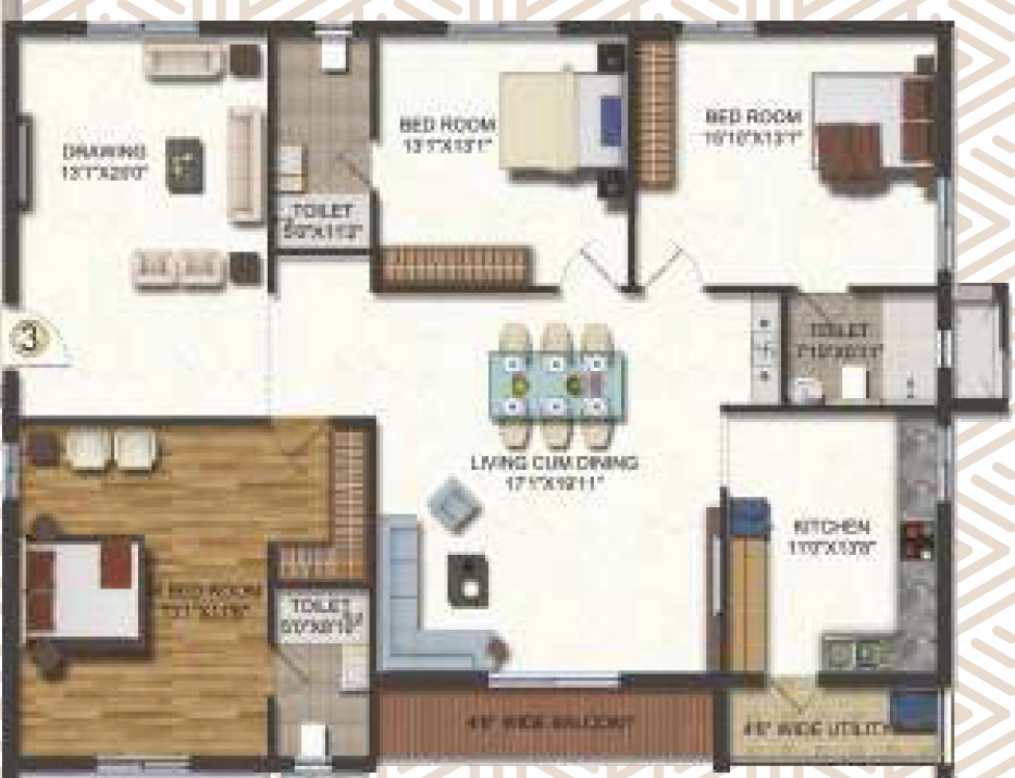 3 BHK Flat in Vertex Palacia in Patamata, Vijayawada - Image 925729