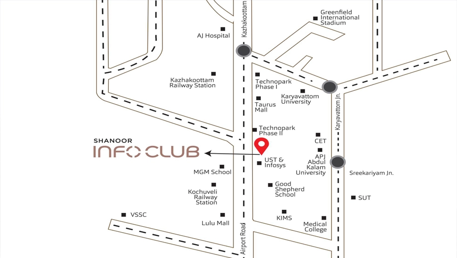 Location of Shanoor Info Club in Kazhakootam, Thiruvananthapuram - Image 421615