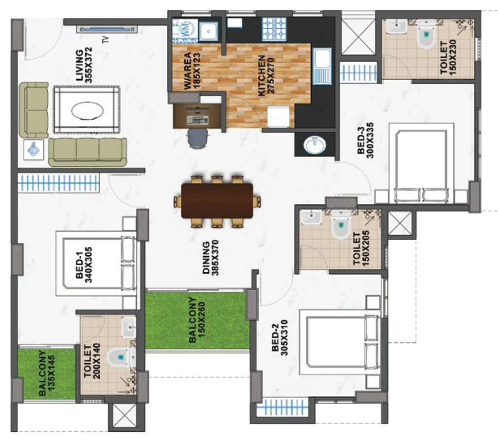 3 BHK Flat in Shanoor Skyvilla in Aakkulam, Thiruvananthapuram - Image 925838