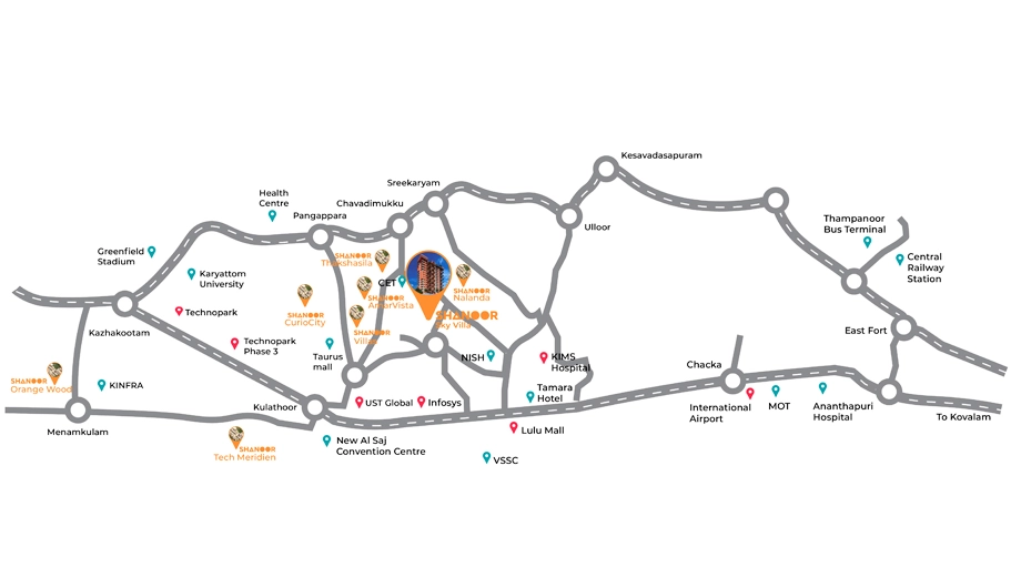 Location of Shanoor Skyvilla in Aakkulam, Thiruvananthapuram - Image 421699