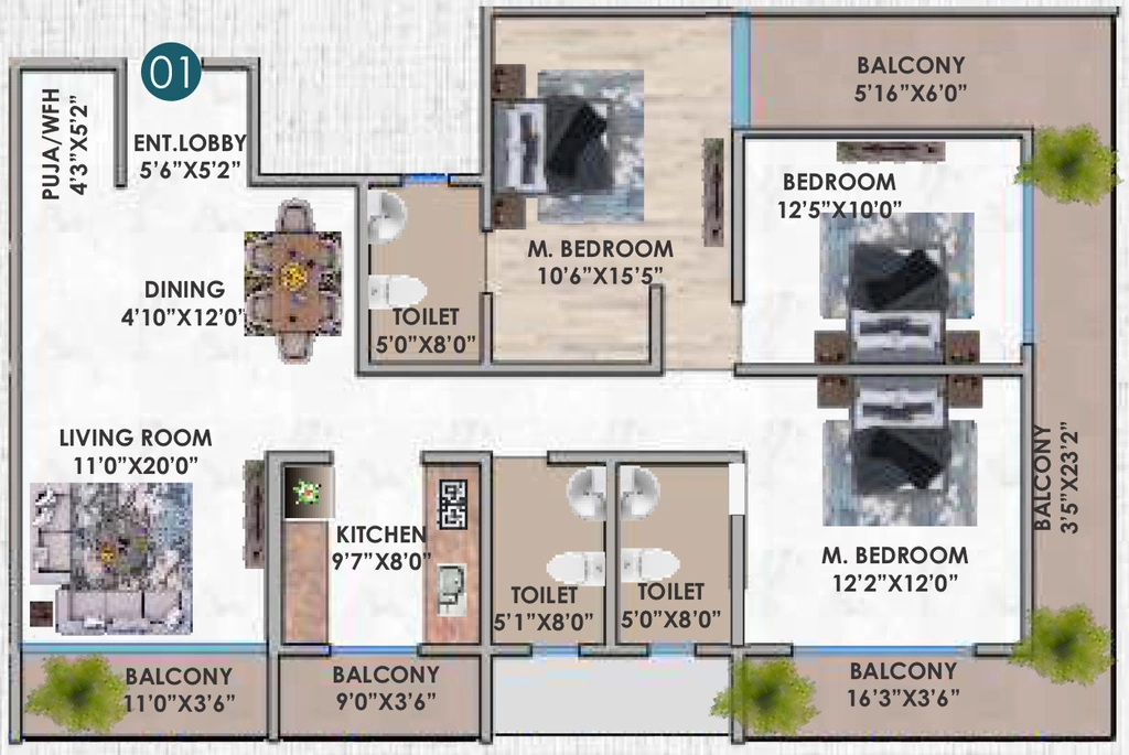 3 BHK Flat in Winsome Elite in Danapur, Patna - Image 925798