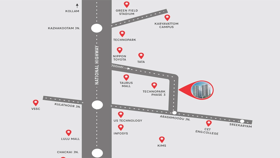Location of Vfive Elysium Phase 1 in Kulathoor, Thiruvananthapuram - Image 421788