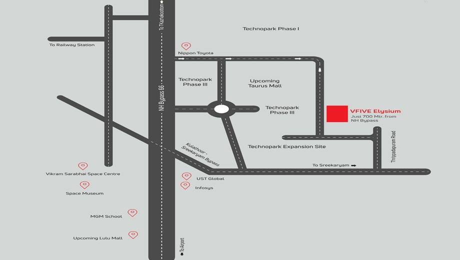 Location of Vfive Elysium Phase 2 in Kulathoor, Thiruvananthapuram - Image 421777