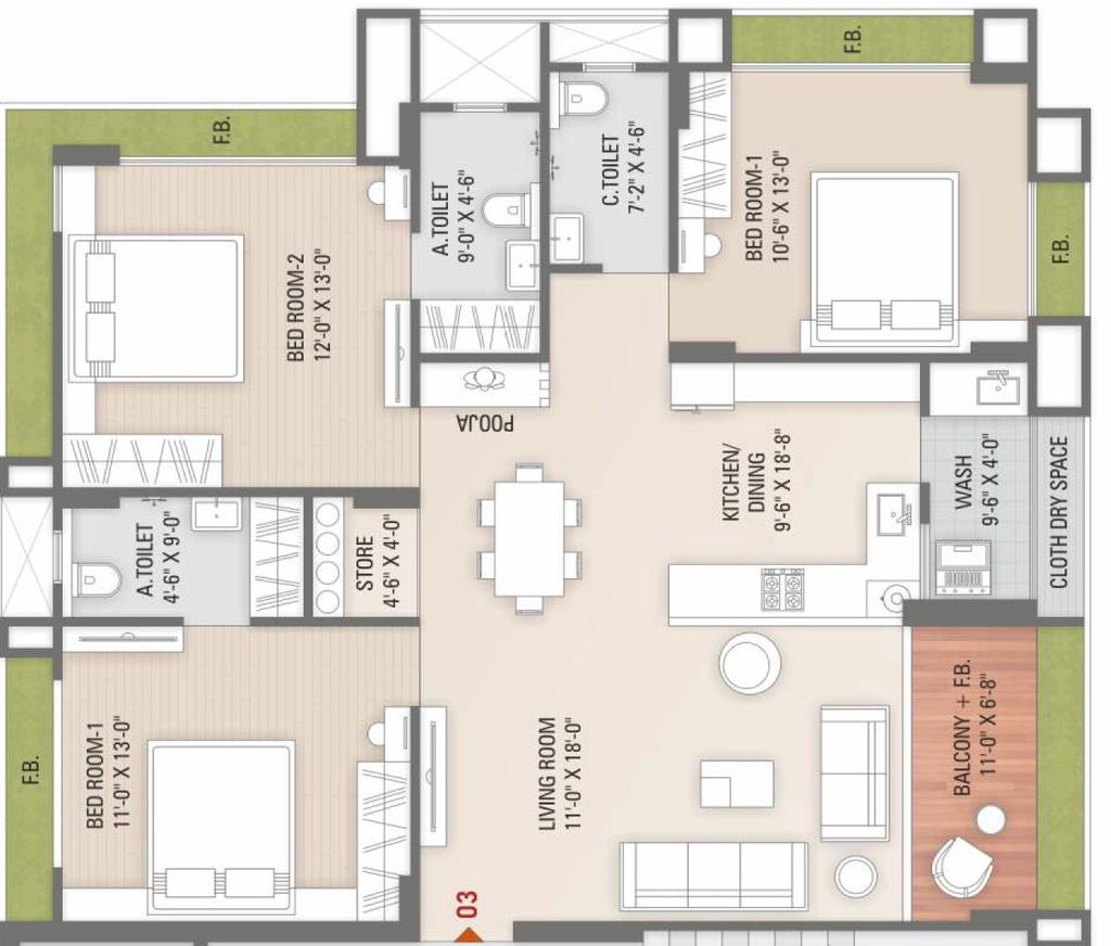 3 BHK Flat in Shree Vaibhav in Bhatha, Surat - Image 925899