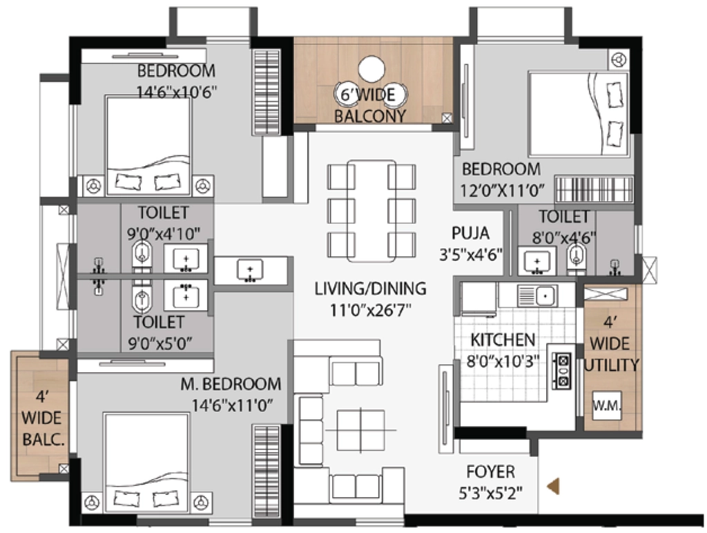 3 BHK Flat in Mahadev Heights Annex in Cuttack, Bhubaneswar - Image 925927