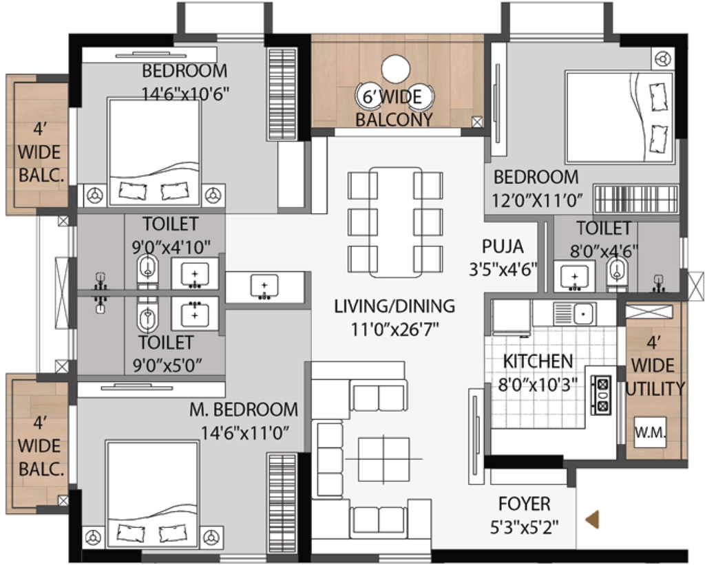 3 BHK Flat in Mahadev Heights Annex in Cuttack, Bhubaneswar - Image 925928